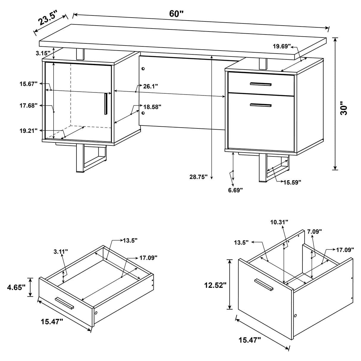 Computer Desk - Lawtey Rectangular Storage Office Desk Cappuccino