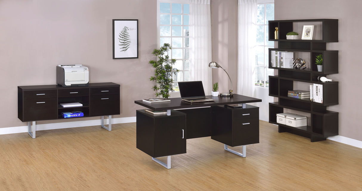 Computer Desk - Lawtey Rectangular Storage Office Desk Cappuccino