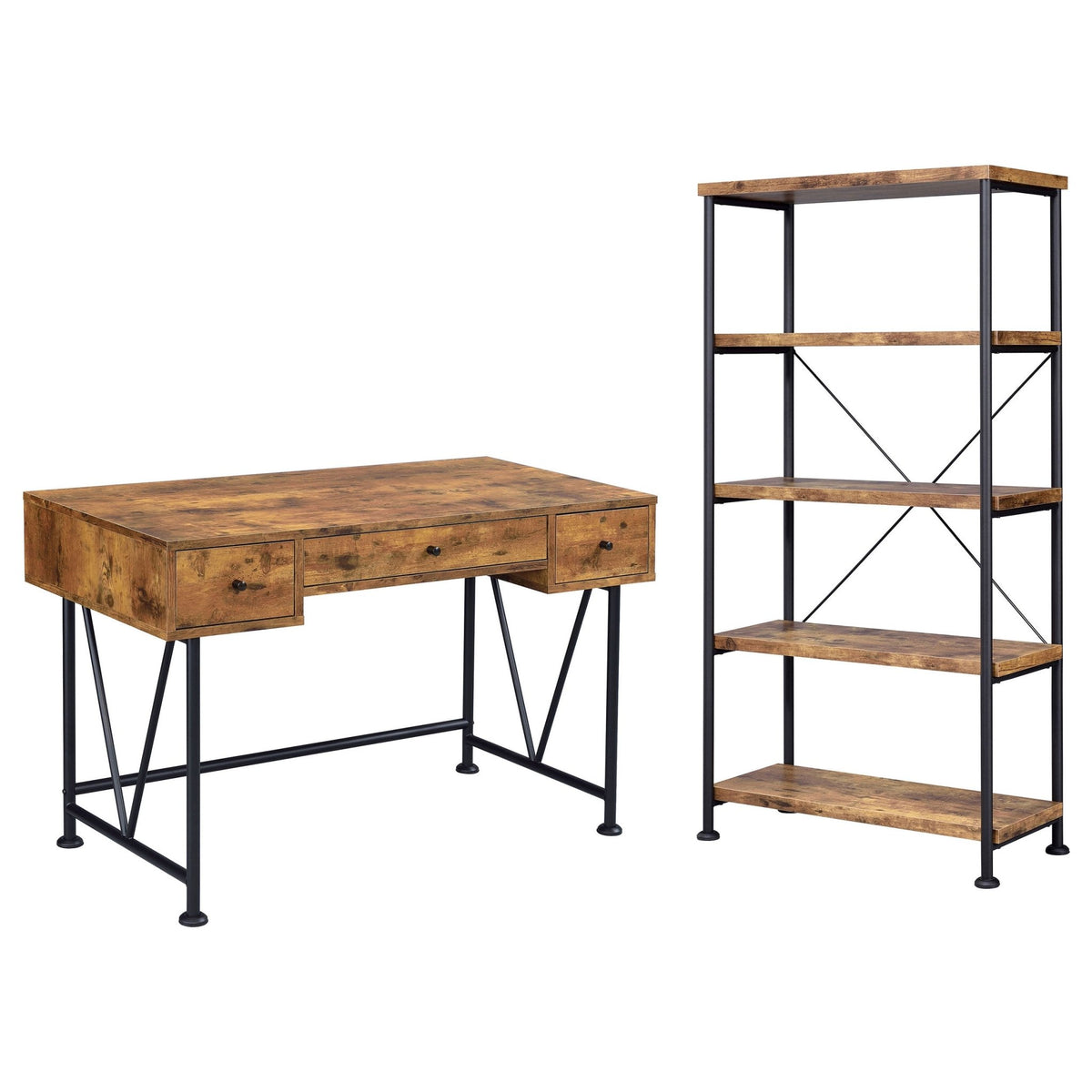 Analiese 2-piece 3-drawer Writing Desk Set Antique Nutmeg and Black ...