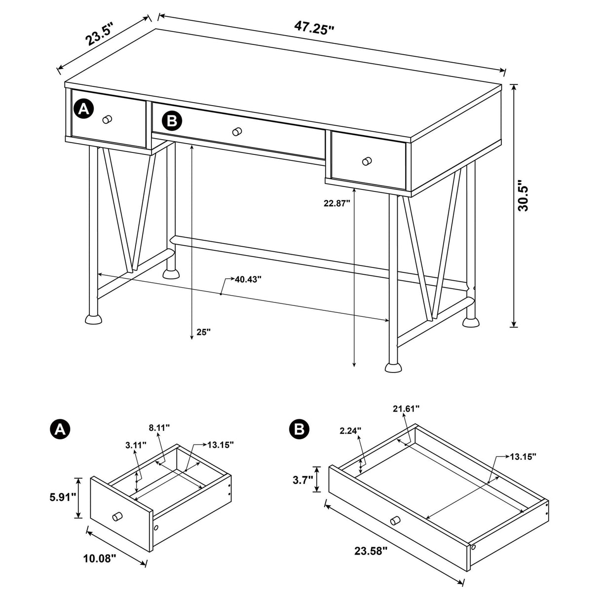 Analiese 3 - drawer Writing Desk Antique Nutmeg and Black | Coaster - 801541 - Home Elegance USA - 10