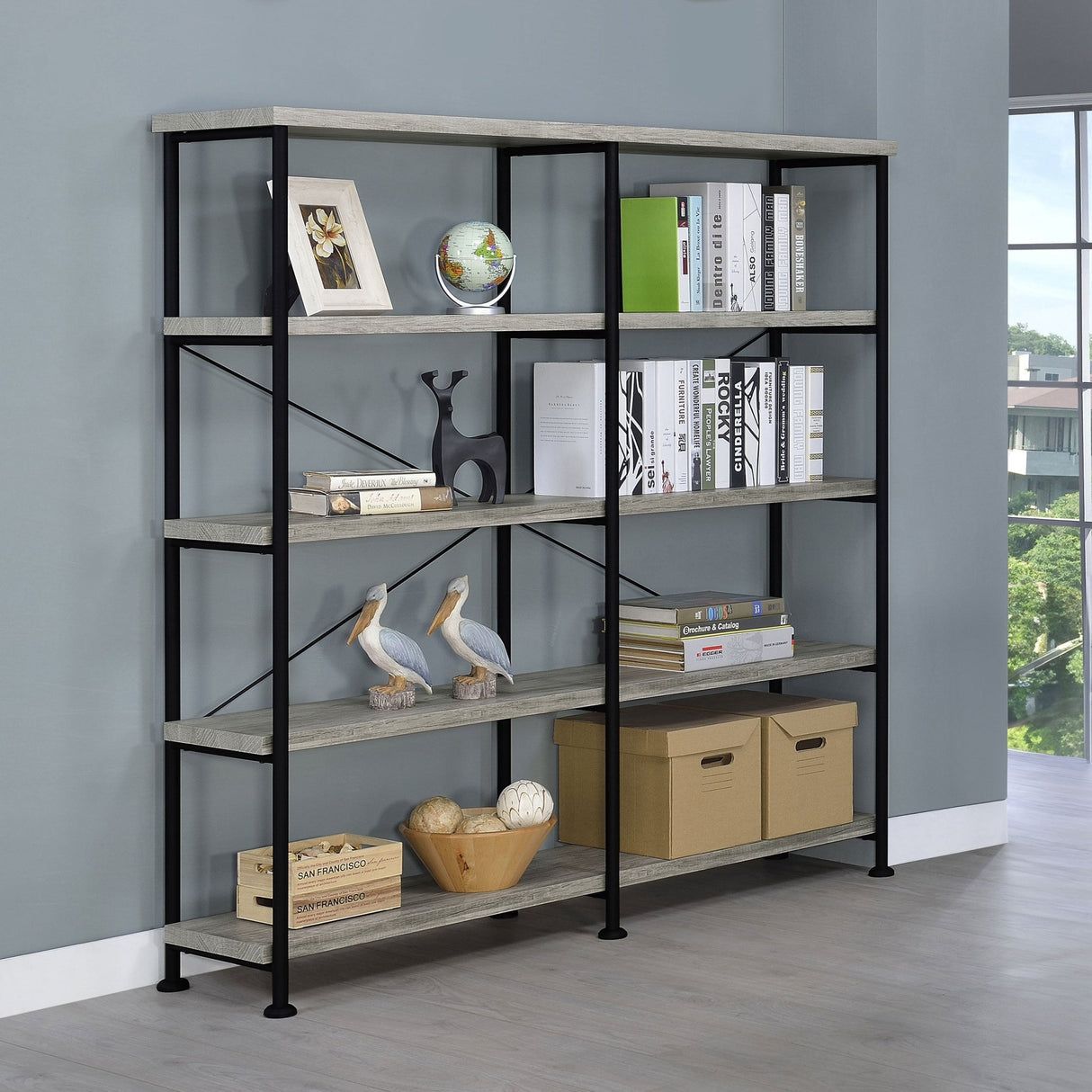 Analiese 4 - shelf Open Bookcase Grey Driftwood | Coaster - 801544 - Home Elegance USA - 2