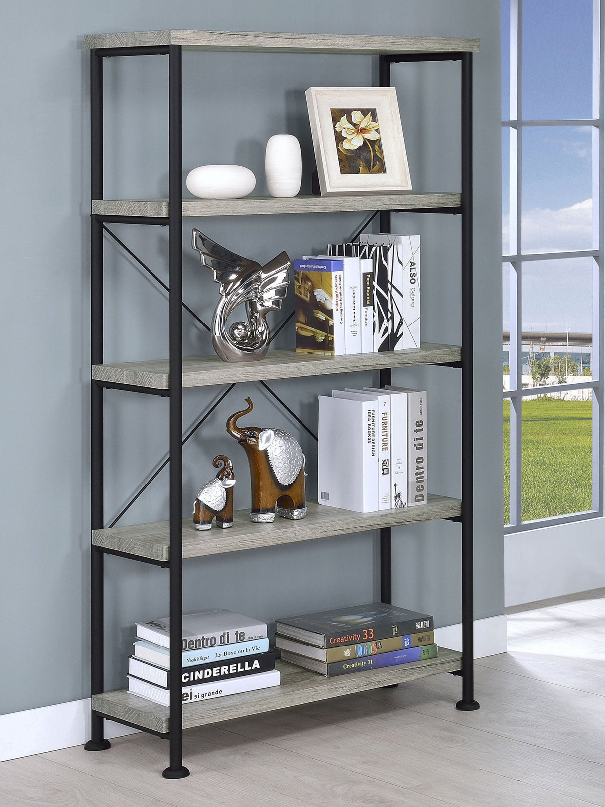 Analiese 4 - shelf Bookcase Grey Driftwood | Coaster - 801546 - Home Elegance USA - 2