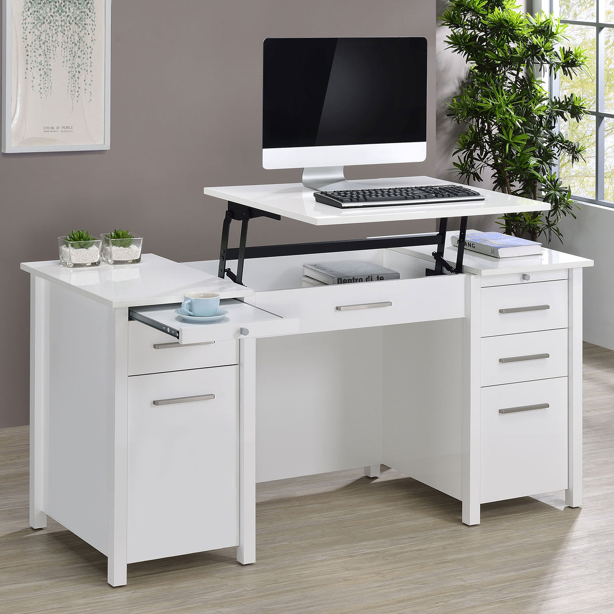 Lift Top Computer Desk - Dylan 4-drawer Lift Top Office Desk