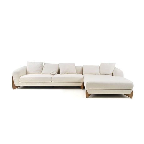 Modrest Fleury - Contemporary Cream Fabric and Walnut RAF Sectional Sofa - Home Elegance USA