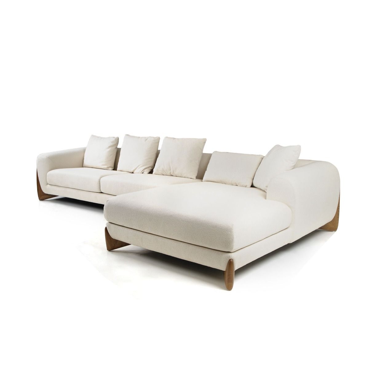 Modrest Fleury - Contemporary Cream Fabric and Walnut RAF Sectional Sofa - Home Elegance USA