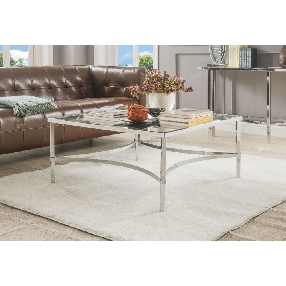 Acme - Petunia Coffee Table 80190 Mirrored & Chrome Finish