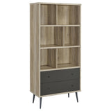 Bookcase - Maeve 3-shelf Engineered Wood Bookcase with Drawers Antique Pine and Grey