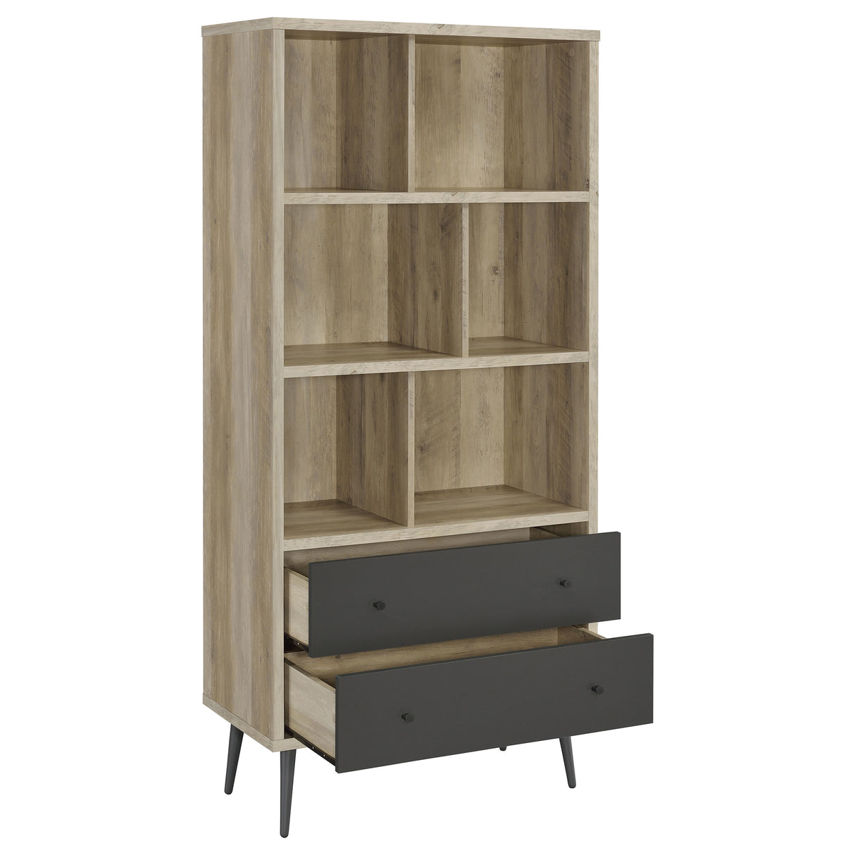 Bookcase - Maeve 3-shelf Engineered Wood Bookcase with Drawers Antique Pine and Grey