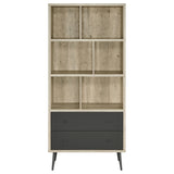 Bookcase - Maeve 3-shelf Engineered Wood Bookcase with Drawers Antique Pine and Grey