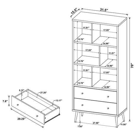 Bookcase - Maeve 3-shelf Engineered Wood Bookcase with Drawers Antique Pine and Grey