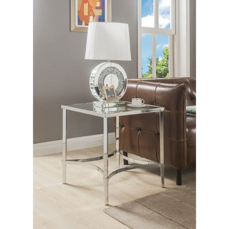 Acme - Petunia End Table 80192 Mirrored & Chrome Finish