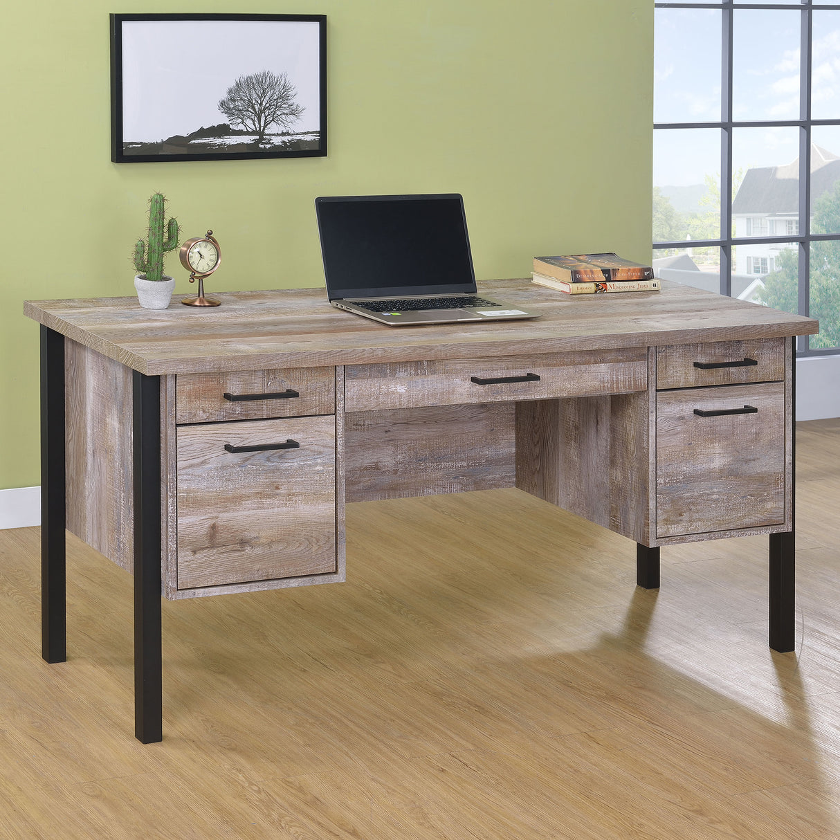 Computer Desk - Samson 4-drawer Office Desk Weathered Oak