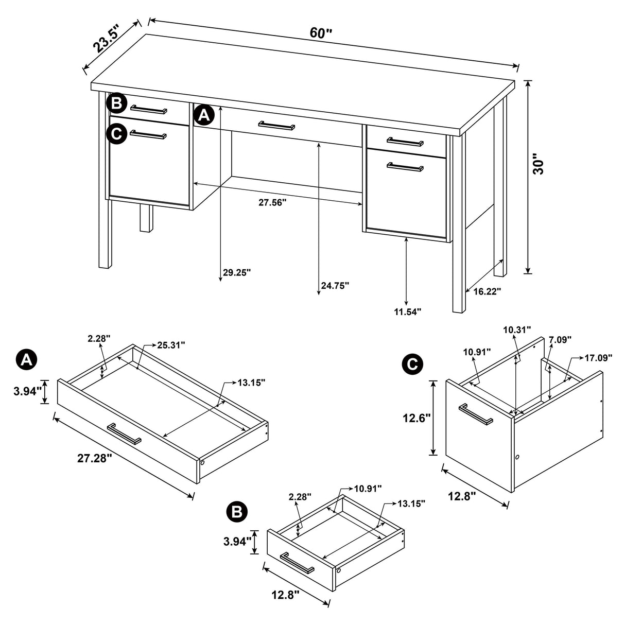 Computer Desk - Samson 4-drawer Office Desk Weathered Oak