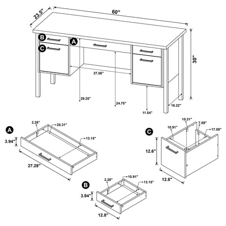 Computer Desk - Samson 4-drawer Office Desk Weathered Oak