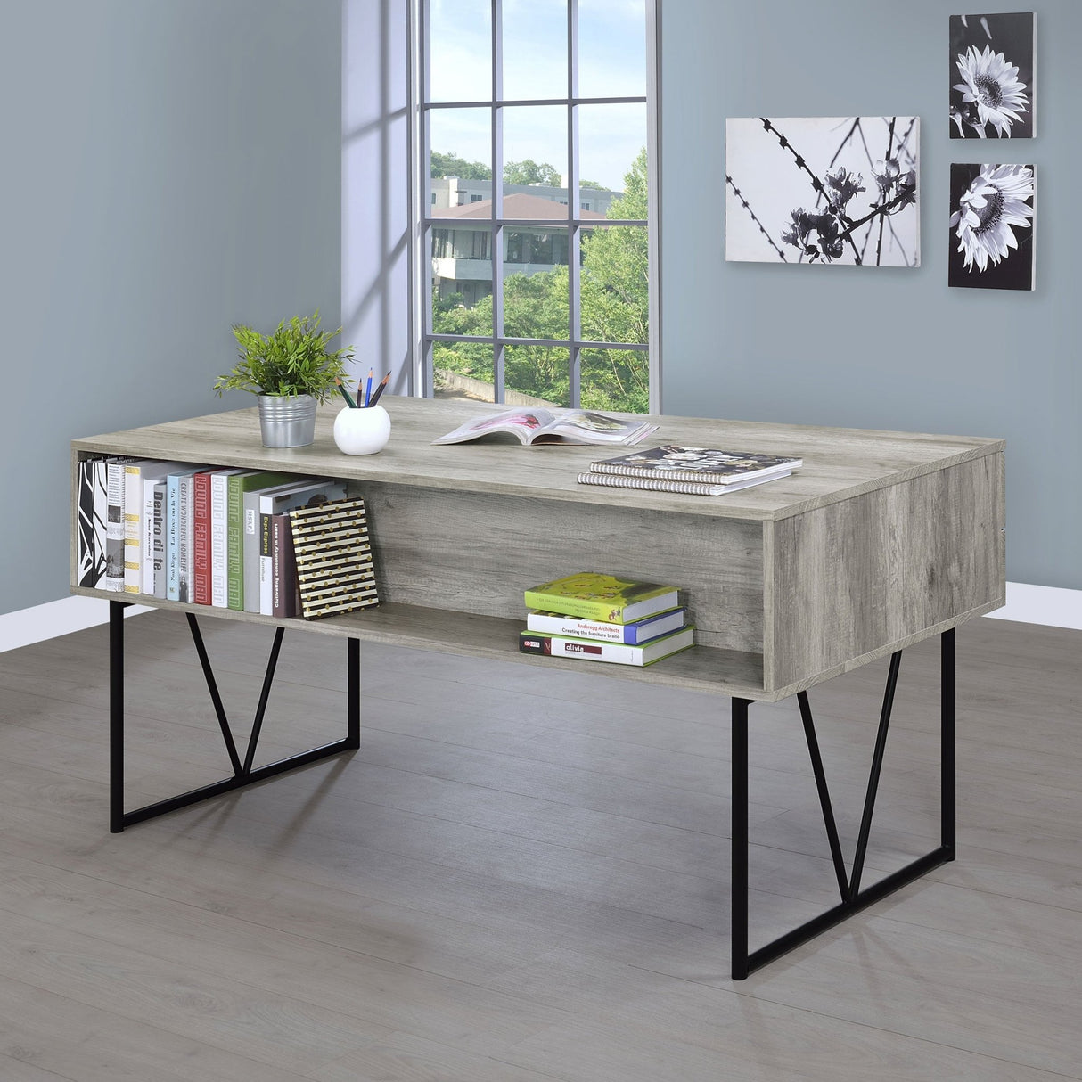 Analiese 4 - drawer Writing Desk Grey Driftwood | Coaster - 801999 - Home Elegance USA - 3