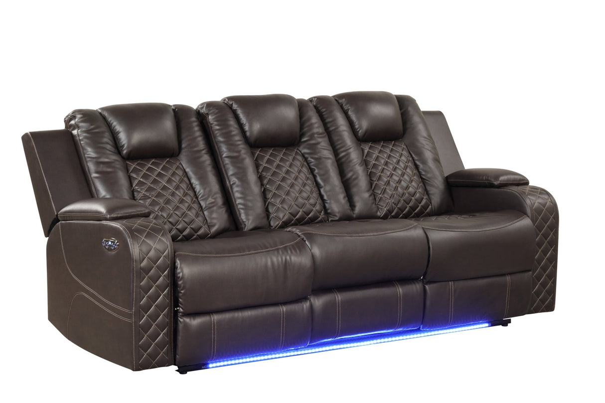 Benz LED & Power Recliner 3 PC Made With Faux Leather in Brown | Home Elegance USA