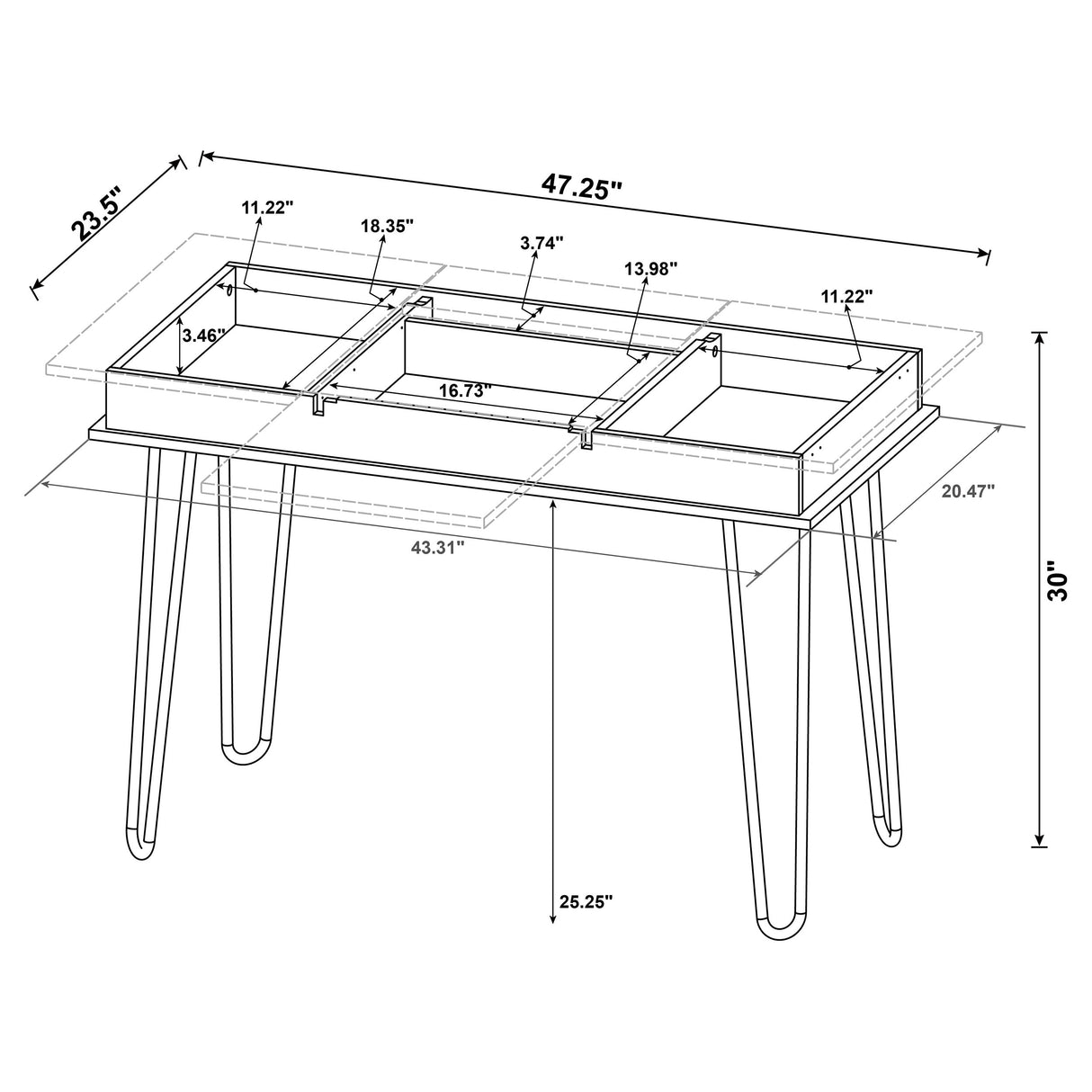 Writing Desk - Sheeran Writing Desk with 4 Hidden Storages Rustic Amber