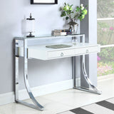 Writing Desk - Gemma 2-drawer Writing Desk Glossy White and Chrome