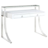 Writing Desk - Gemma 2-drawer Writing Desk Glossy White and Chrome