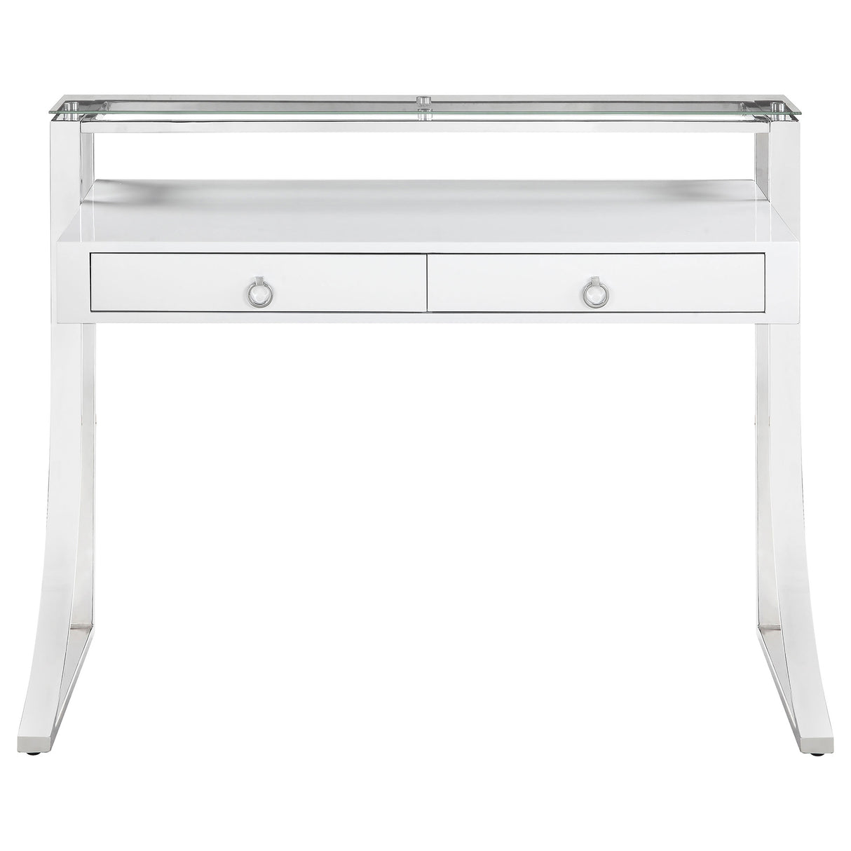 Writing Desk - Gemma 2-drawer Writing Desk Glossy White and Chrome