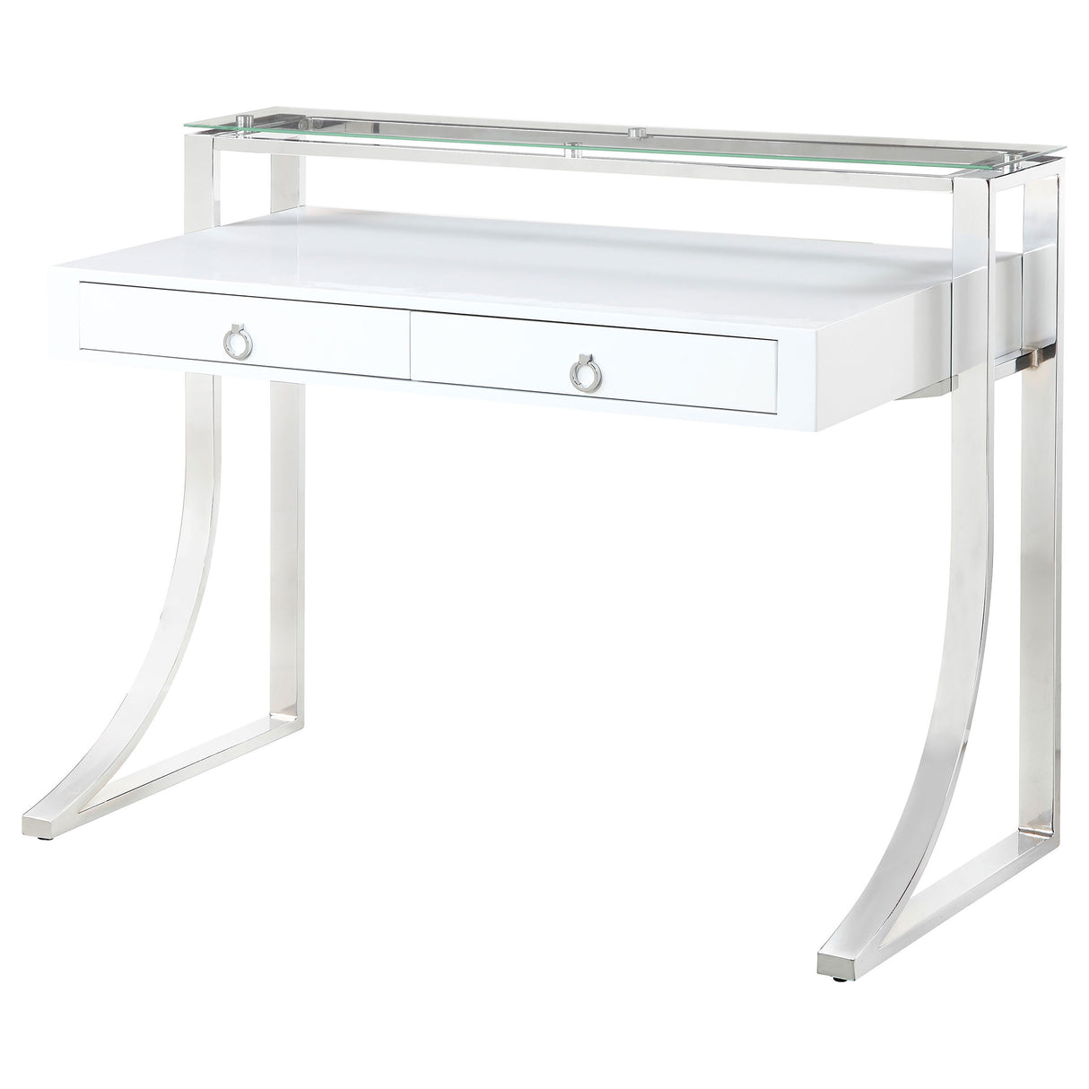 Writing Desk - Gemma 2-drawer Writing Desk Glossy White and Chrome