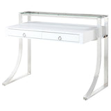 Writing Desk - Gemma 2-drawer Writing Desk Glossy White and Chrome