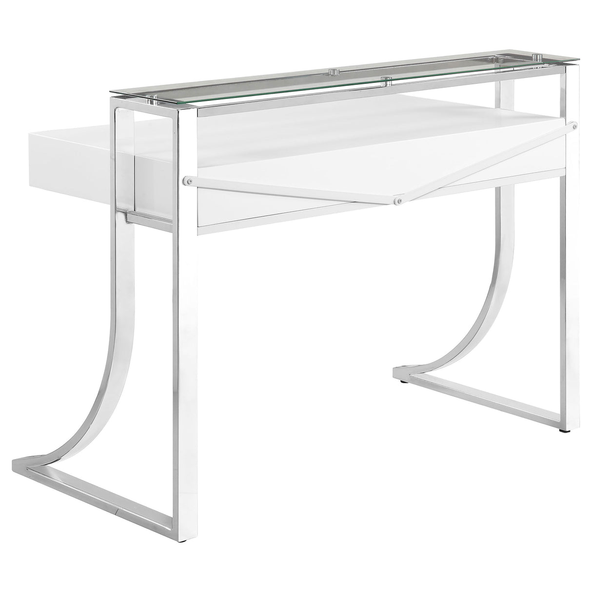 Writing Desk - Gemma 2-drawer Writing Desk Glossy White and Chrome