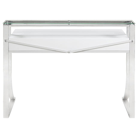 Writing Desk - Gemma 2-drawer Writing Desk Glossy White and Chrome
