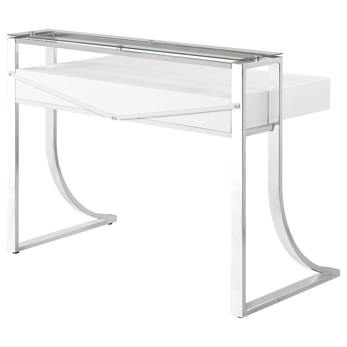 Writing Desk - Gemma 2-drawer Writing Desk Glossy White and Chrome