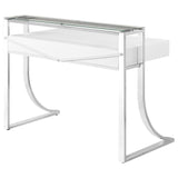 Writing Desk - Gemma 2-drawer Writing Desk Glossy White and Chrome