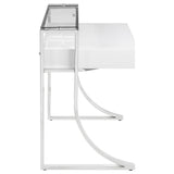 Writing Desk - Gemma 2-drawer Writing Desk Glossy White and Chrome