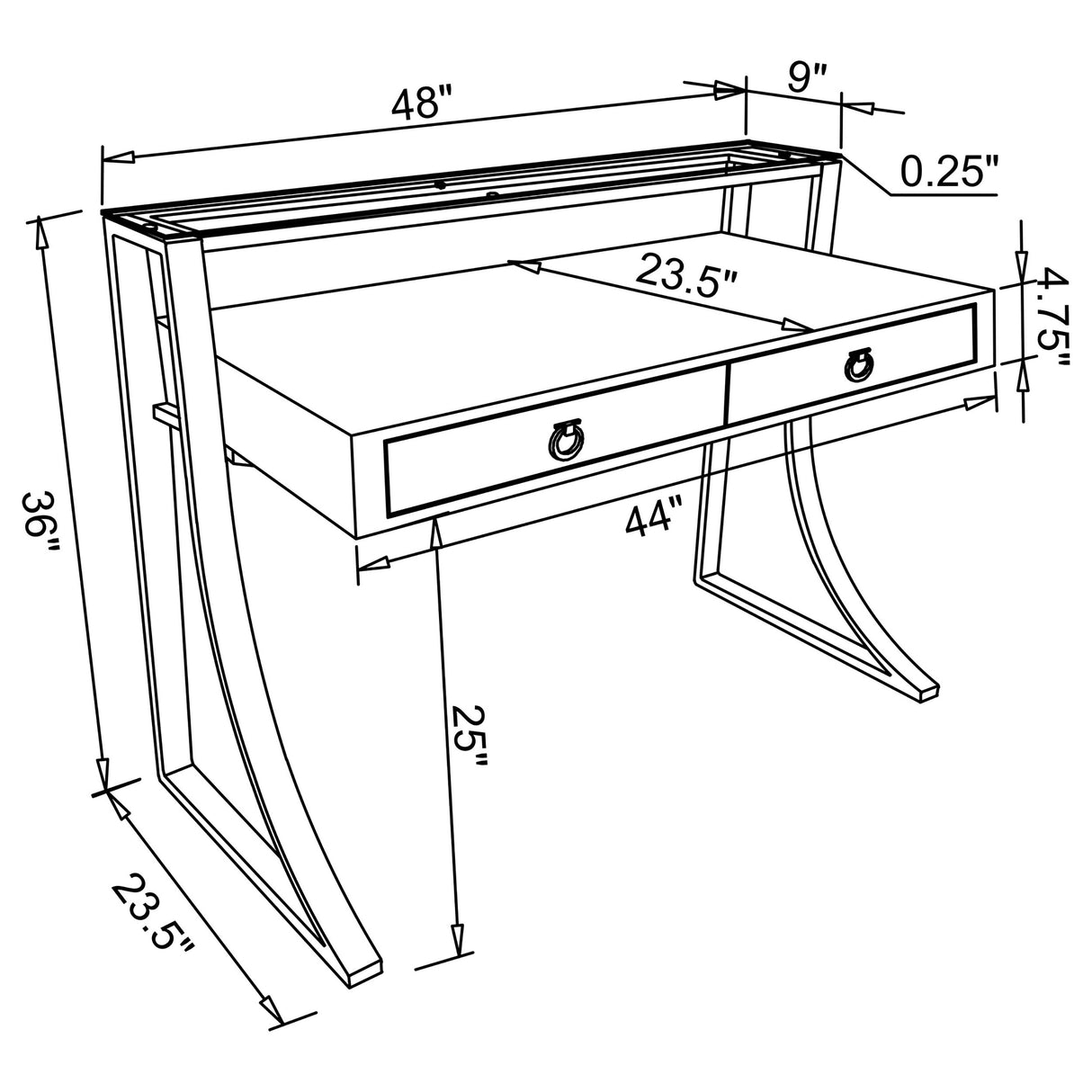 Writing Desk - Gemma 2-drawer Writing Desk Glossy White and Chrome