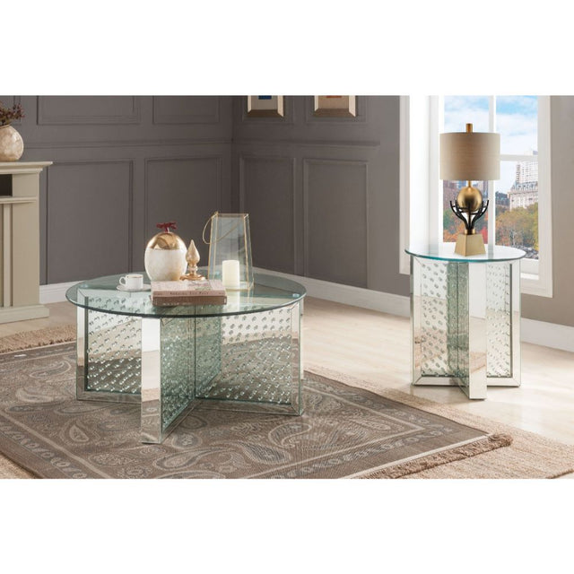 Acme - Nysa Coffee Table 80215 Mirrored & Faux Crystals