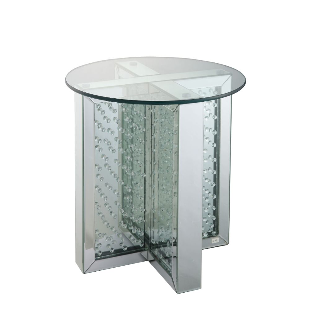 Acme - Nysa End Table 80217 Mirrored & Faux Crystals