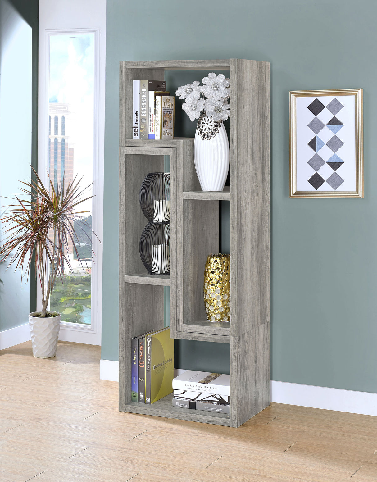 Bookcase / Tv Stand - Velma Convertable Bookcase and TV Console Grey Driftwood