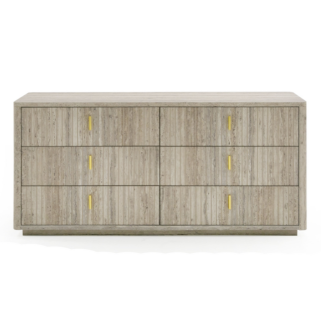 Nova Domus Roma - Modern Faux Travertine + Gold Dresser