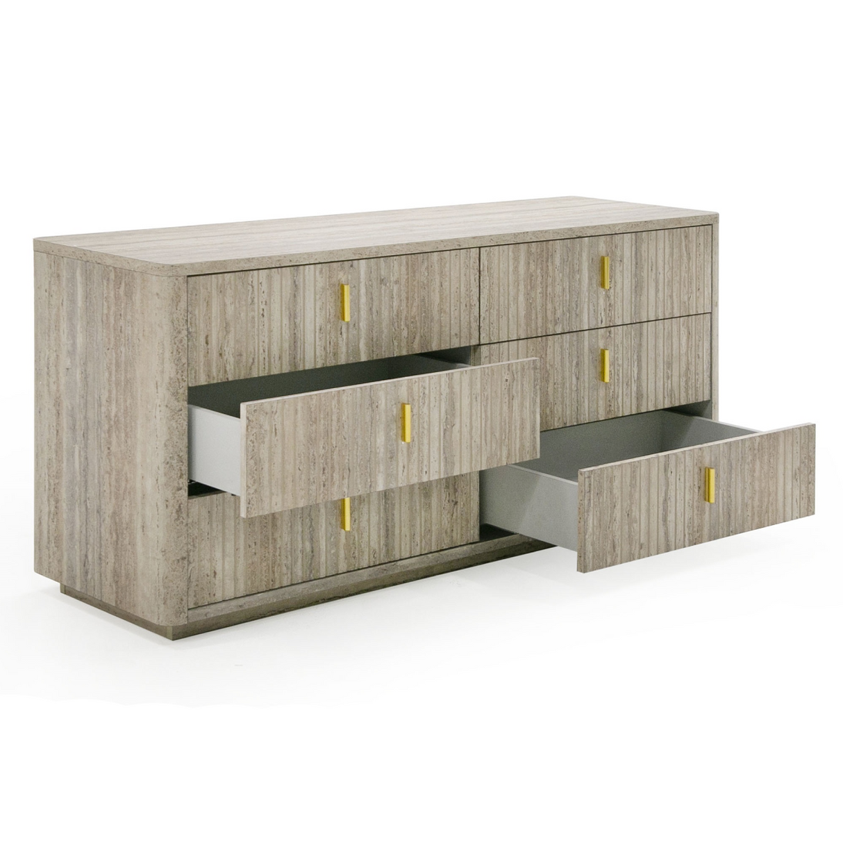 Nova Domus Roma - Modern Faux Travertine + Gold Dresser
