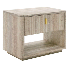 Nova Domus Roma - Modern Faux Travertine + Gold Nightstand