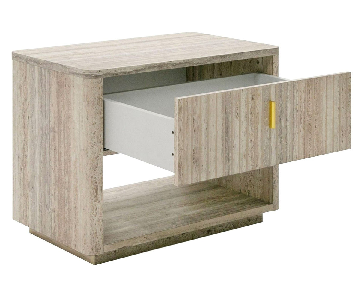 Nova Domus Roma - Modern Faux Travertine + Gold Nightstand