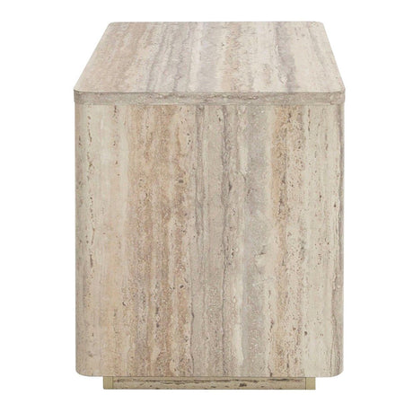 Nova Domus Roma - Modern Faux Travertine + Gold Nightstand