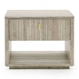 Nova Domus Roma - Modern Faux Travertine + Gold Nightstand