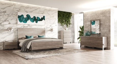 Charlene Modern Grey Elm and Stainless Steel EK Bedroom Set