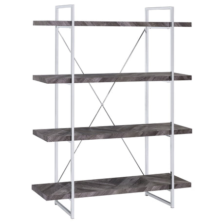 Bookcase - Grimma 4-shelf Bookcase Rustic Grey Herringbone