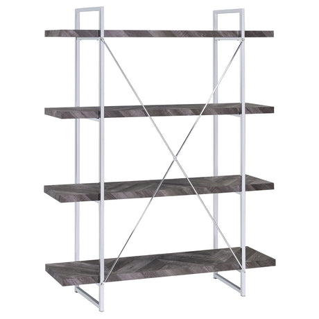 Bookcase - Grimma 4-shelf Bookcase Rustic Grey Herringbone