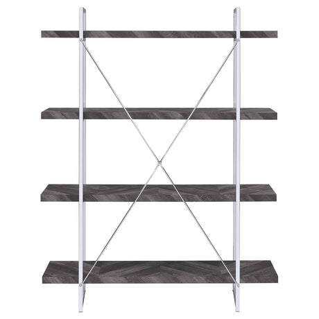 Bookcase - Grimma 4-shelf Bookcase Rustic Grey Herringbone