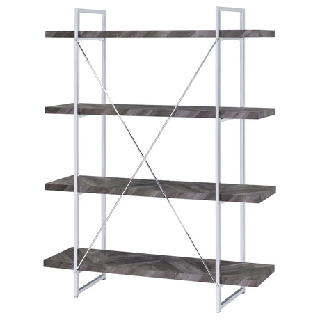 Bookcase - Grimma 4-shelf Bookcase Rustic Grey Herringbone