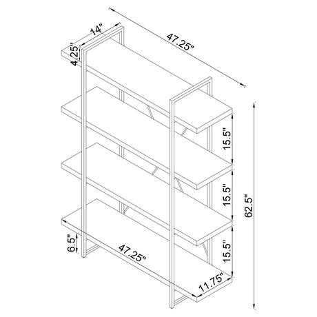 Bookcase - Grimma 4-shelf Bookcase Rustic Grey Herringbone