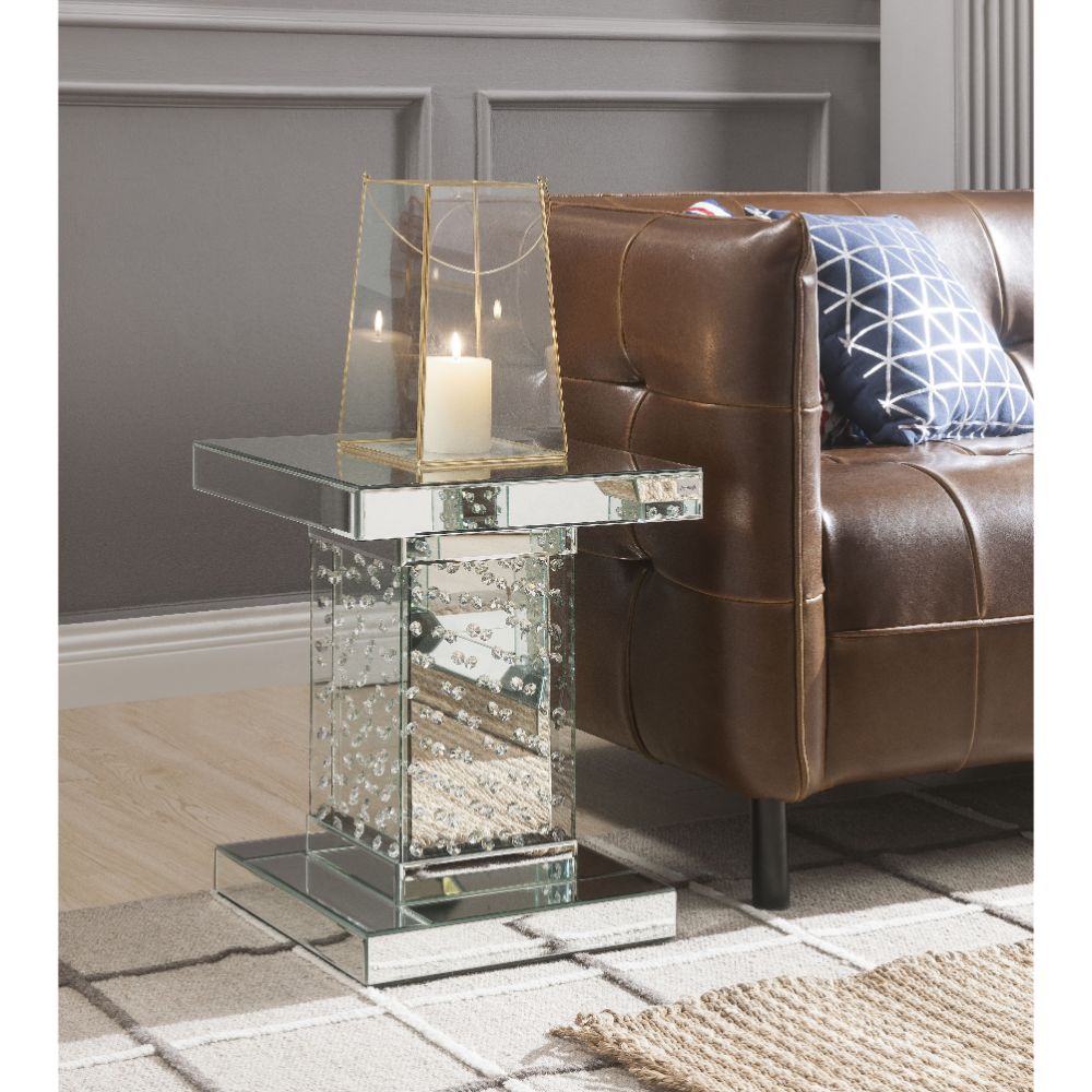 Acme - Nysa End Table 80284 Mirrored & Faux Crystals