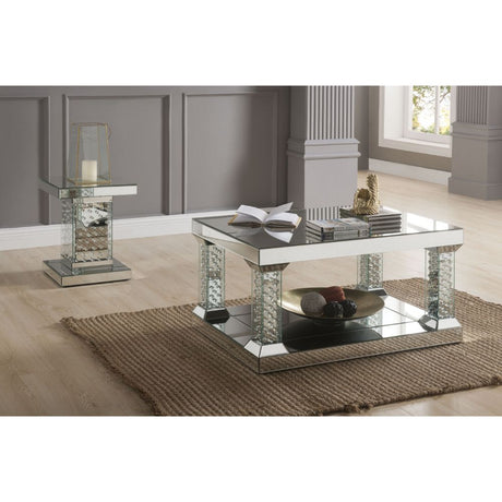 Acme - Nysa End Table 80284 Mirrored & Faux Crystals