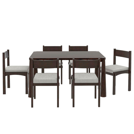 TREXM 7-Piece Retro Dining Table Set for 6, Wood Dining Table Set for 6 with Upholstered Chairs for kitchen & Dining Room (Espresso) - sold by Home Elegance USA